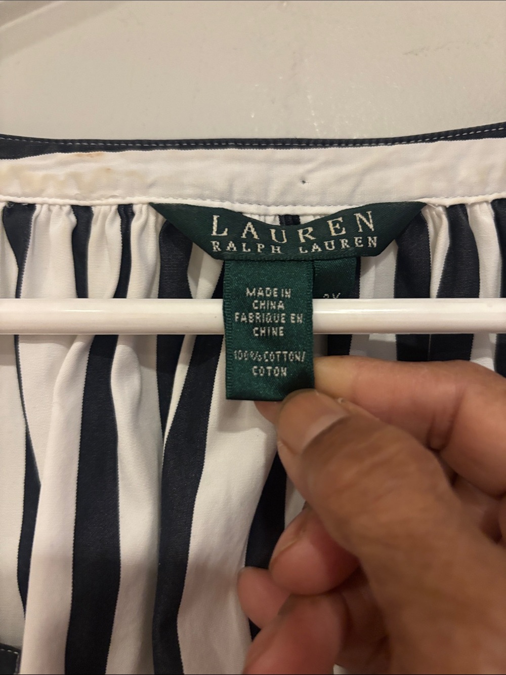 Ralph Lauren Black & White Striped V-Neck Peasant Blouse - Picture 4 of 9